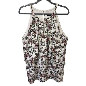 White House Black Market Floral Halter Top Sleeveless Tiered‎ Women Size Large